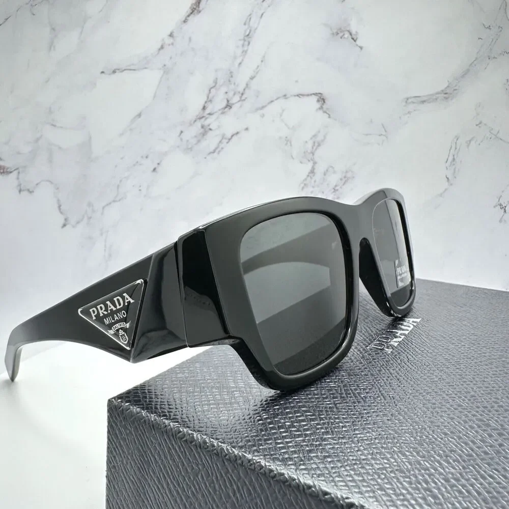 New Prada Sunglasses Black Square Oversized Triangle Plaque Logo Authentic